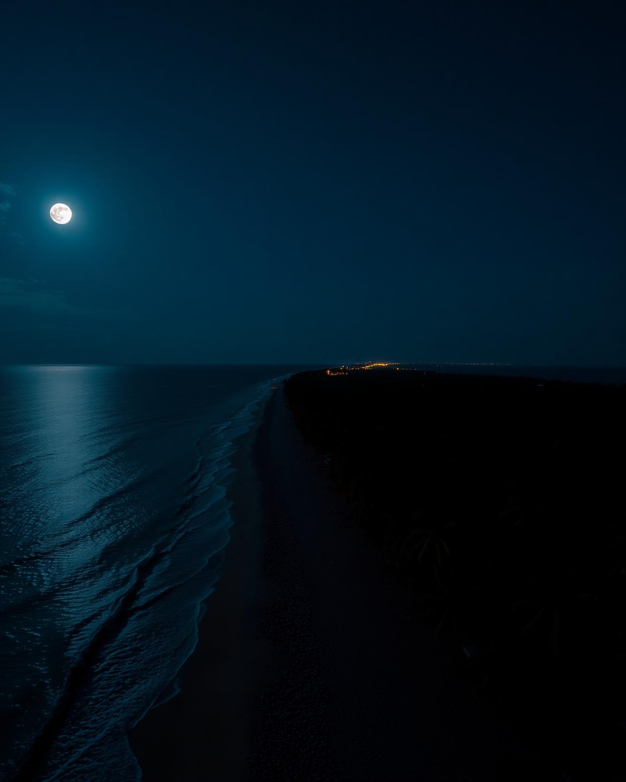 Costa de Maracaípe à noite, com a lua refletida no mar